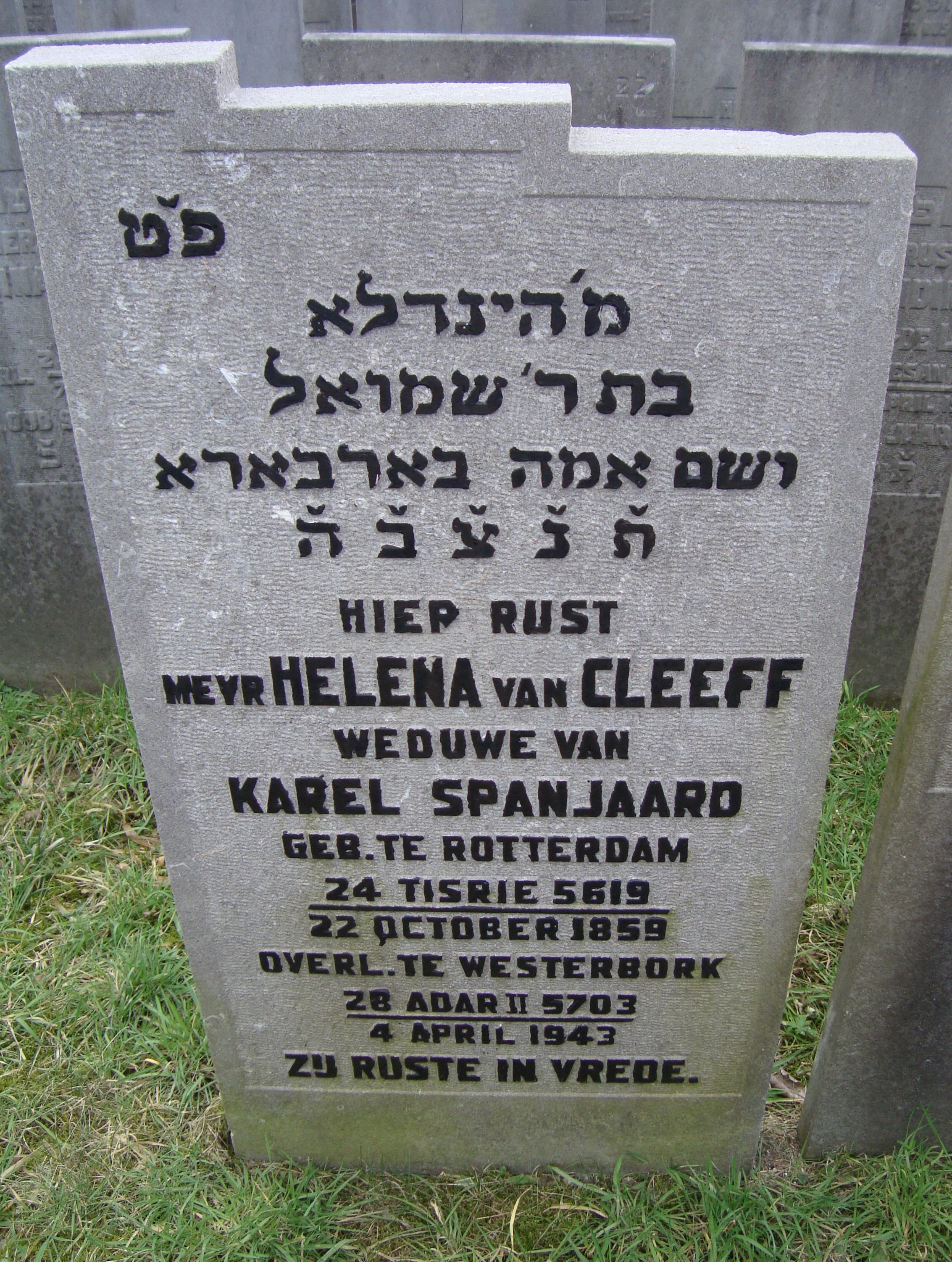 Afbeelding van graf of monument van Leentje Spanjaard-van Cleeff