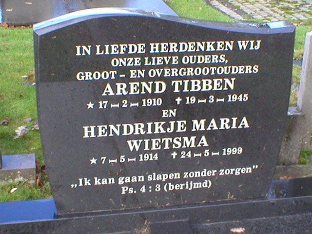 Afbeelding van graf of monument van Arend Tibben