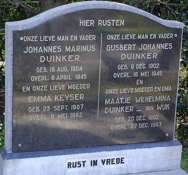 Afbeelding van graf of monument van Gijsbert Johannes Duinker