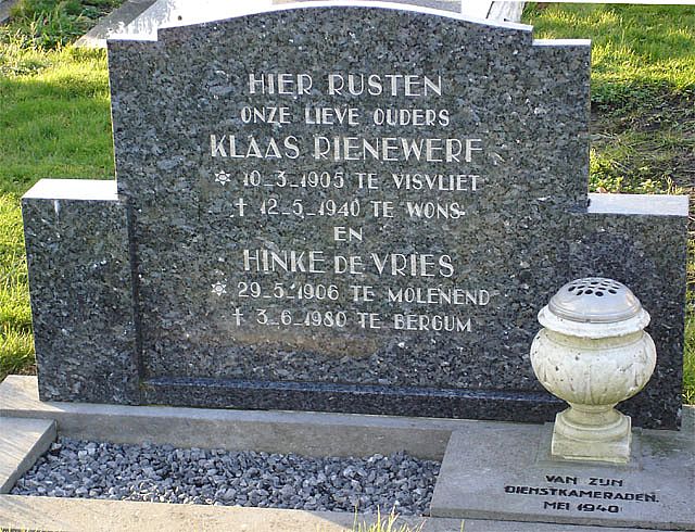 Afbeelding van graf of monument van Klaas Rienewerf
