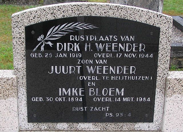 Afbeelding van graf of monument van Dirk Harm Weender