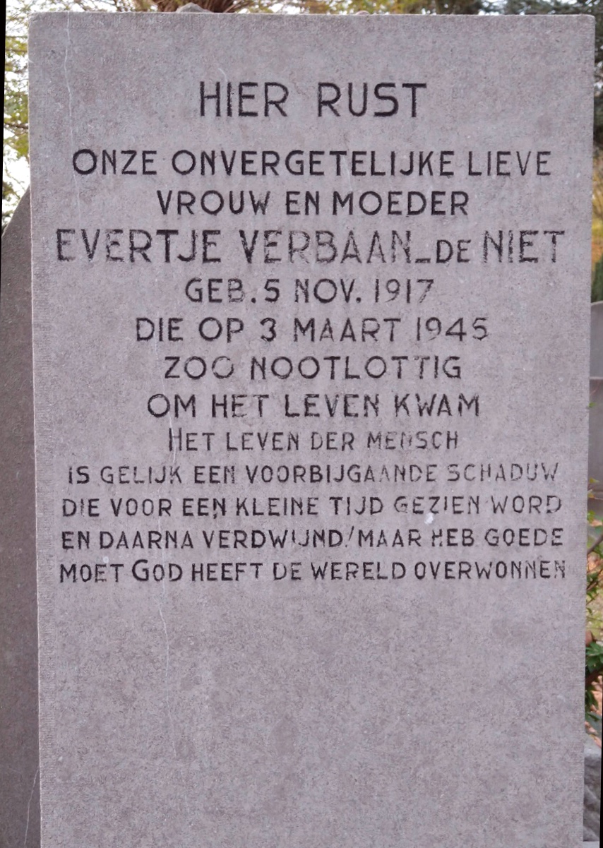 Afbeelding van graf of monument van Evertje Verbaan-de niet